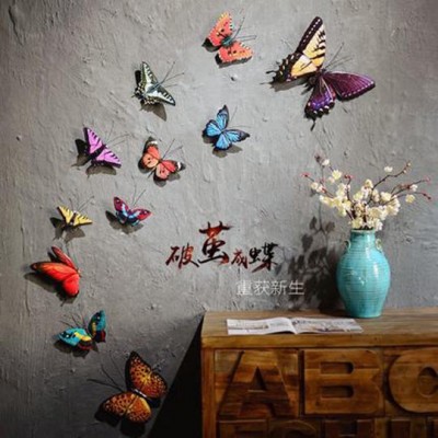 田園家居創意仿真鐵藝立體蝴蝶墻飾壁飾壁掛客廳背景墻上裝飾品